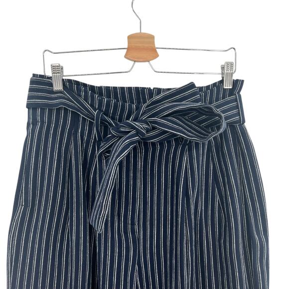 J. Crew Point‎ Sur Paperbag Pants Wide Leg Belt Stripe Navy Blue Size 12 - Picture 3 of 14